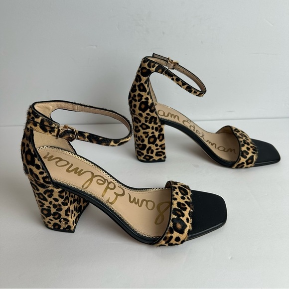 Sam Edelman Leopard Block Heels Women's Size 9 Shoes Black Tan Calf Hair - Picture 2 of 8